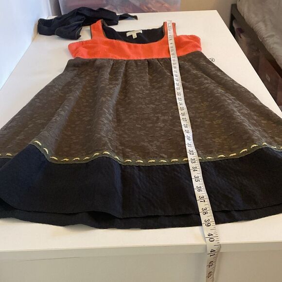 Anthropologie Moulinette Soeurs Orange & Olive Floral Imprint Colorblock Dress - Picture 12 of 14